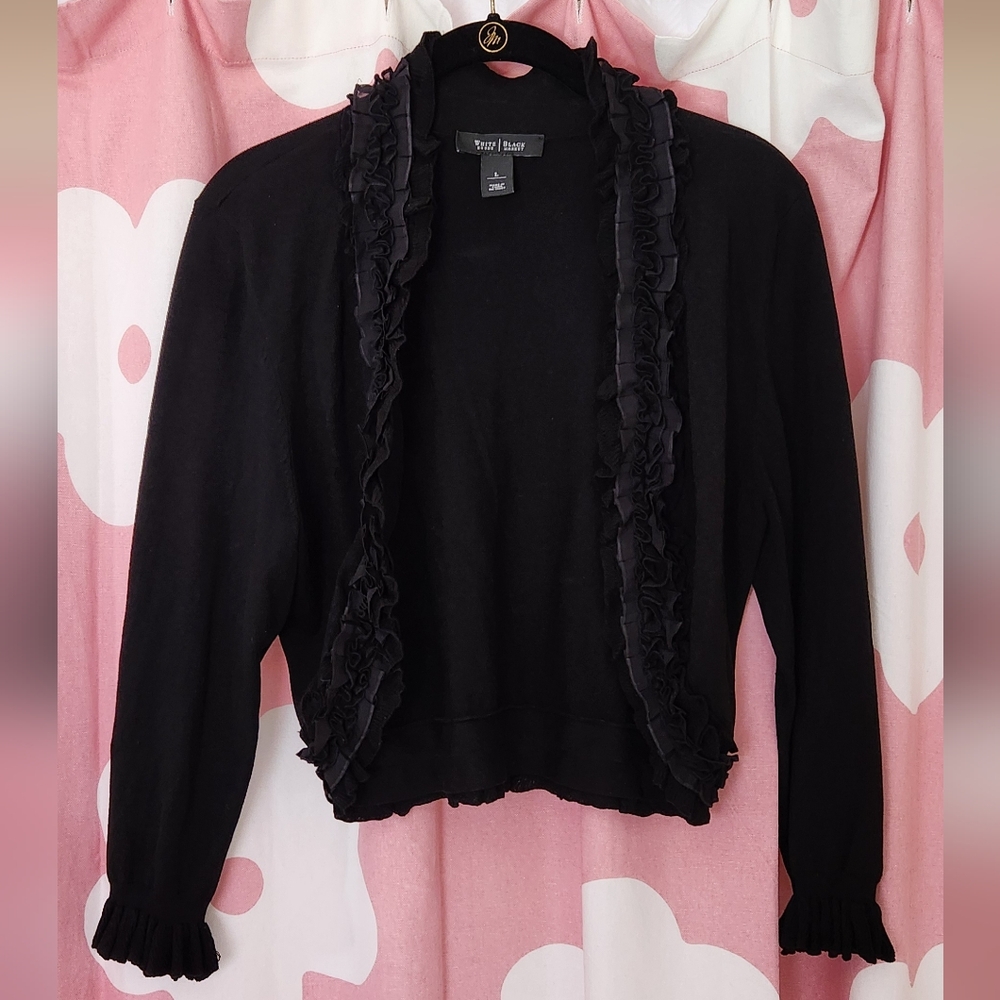 White House Black Market Black Ruffled Cardigan